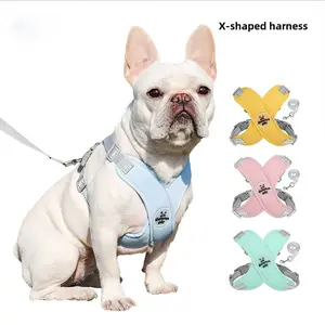 Large Dog Leash Pet Harness Reflective Vest Style Anti-Escape French Bulldog Shiba Inu Outdoor Walking Strap Fabric Material No Pull Harness