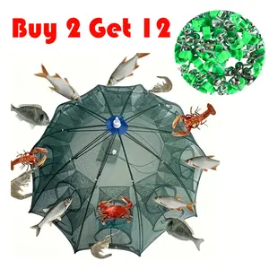 Portable Folded Automatic Fishing Trap Net – 6-Sided 6-Hole Bait Trap for Shrimp, Minnow, Crab & Crayfish with Cast Mesh