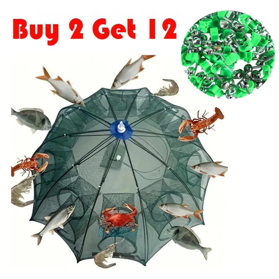 Umbrella Fishing Net, Portable Compact Folding Auto-Open Bait Trap - 6-Sided, 6-Hole Cast Mesh, Nylon+Steel Construction, 0.57 lbs Fishing Equipment for Shrimp, Minnow, 360° Fish-Trapping Net