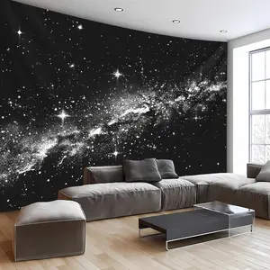 1pc Oversized Black and White Starry Sky Galaxy Aesthetic Print Wall Hanging Tapestry, Photography Background Cloth, Birthday Gift, Party Decoration, Suitable for Living Room Bedroom Office Dormitory, No Installation Required