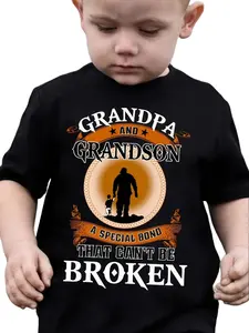"Grandpa And Grandson A Special Bond That Can't Be Broken" Kids T-Shirt Vintage Silhouette Graphic Short Sleeve Cotton Tee for Boys