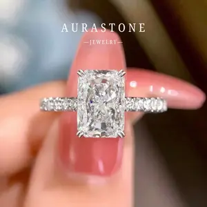 【#301RD】Synthetic Moissanite D-color S925 silver 4.5 carat radiant cut double-prong setting women's engagement/proposal ring