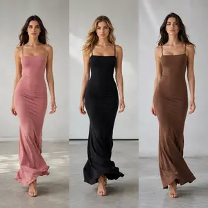 Women's Maxi Bodycon Dress Sexy Spaghetti Strap Sleeveless Tight Slip Long Dresses Spaghetti Strap Slip Elegant Evening Party