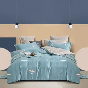 Luxury 4-Piece Luxury Bed Sheet Set With Airplanes Ultra Soft Bedsheets 100% Polyester Solid Color, Includes 2 pillowcases, 1 duvet cover, 1 fitted sheet - Machine Washable, Sanded Craftsmanship, All-Season Comfort