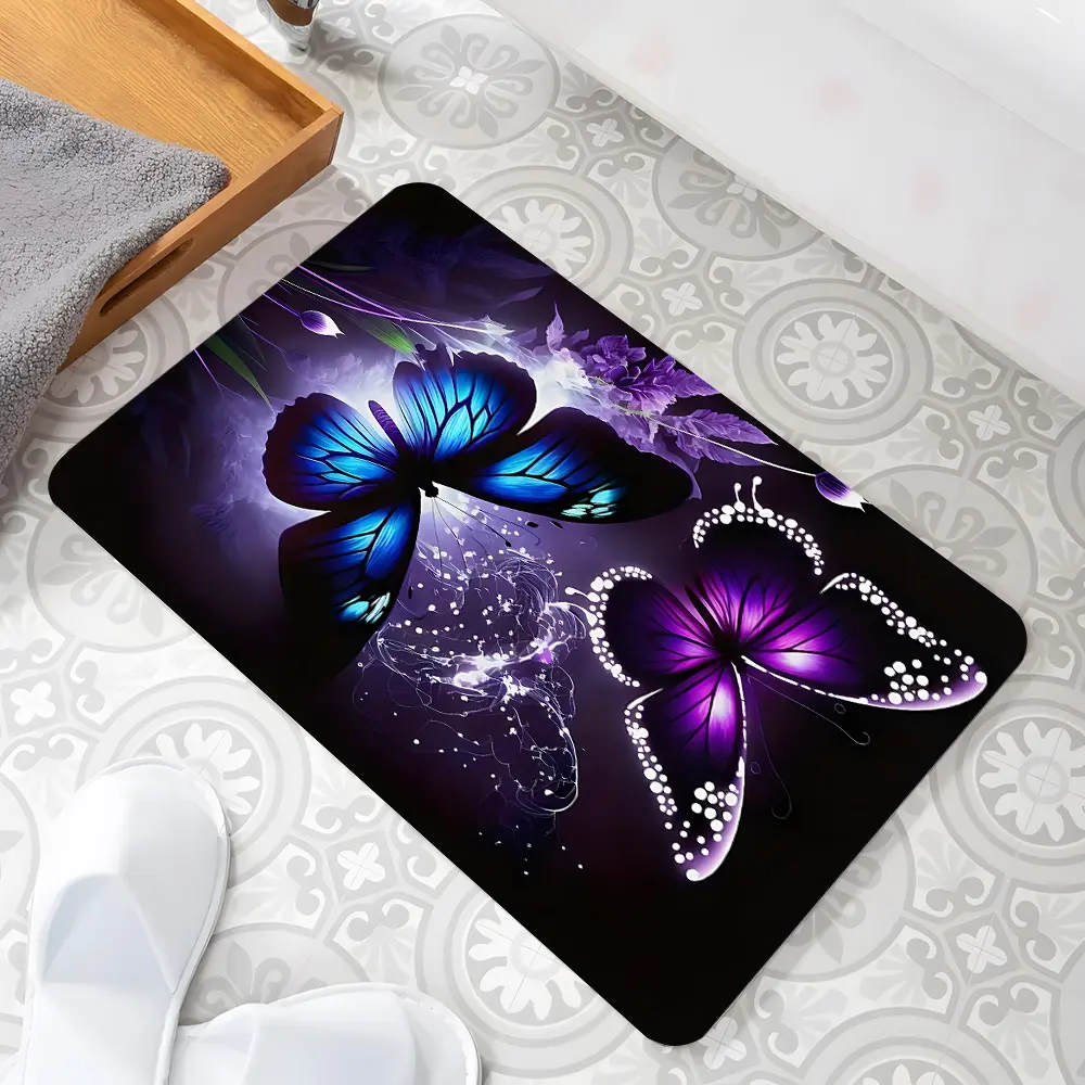 Purple Butterfly Design Bathroom Mats, Water Absorbent Bathmat, Rubber, Nonslip Bathroom Rugs, Anti-slip Quick-drying Carpets, Suitable for Shower,Bathtub, Outdoor Door Mats, Gifts for Family and Friend