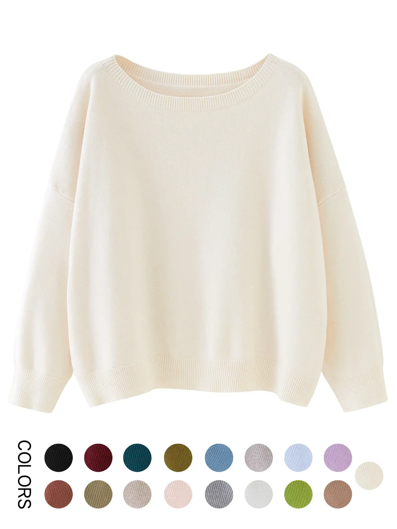 Women's Plain Scoop Neck Sweater, Casual Drop Shoulder Long Sleeve Jumper, Women Fall & Winter Knit Top