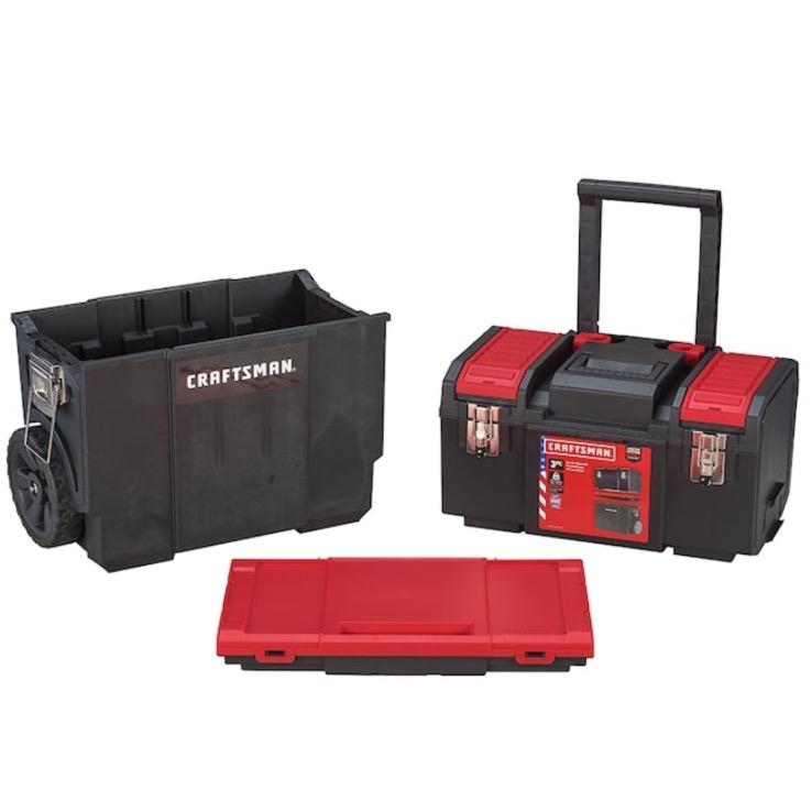 Craftsman 3-In-1 Rolling Workshop Packout 19 Red Plastic Rolling with Versastack Portable Storage System small part Double-Sided Transparent