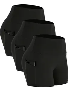 3 pcs Women's High Waist Breathable Yoga Shorts, Bike Shorts for Ladies with Pockets, Workout Exercise Athletic Shorts