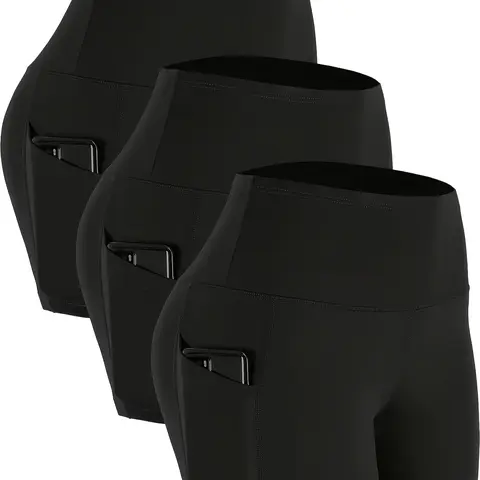 3 pcs Women's High Waist Breathable Yoga Shorts, Bike Shorts for Ladies with Pockets, Workout Exercise Athletic Shorts