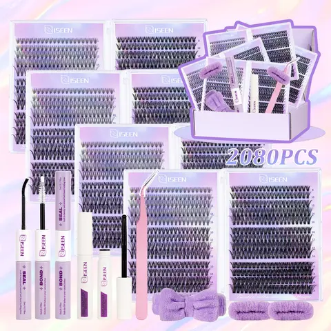 Dense Long Curly Eyelash Cluster Set, DIY Extension Kit for Beginners, Multiple Lengths, Includes Bond&Seal，Tweezers,Hair band Personal Use