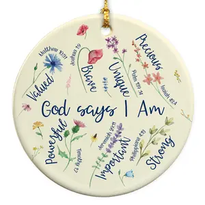 God Says I Am Christmas Round Disc Ornament