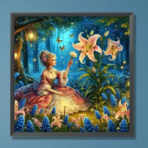 Flower & Beautiful Lady Pattern DIY Diamond Art Painting Kit without Frame, DIY 5D Diamond Arts Painting for Home Living Room Bedroom Wall Decor