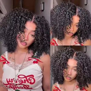 UNice 250% Density Afro Kinky Curly Wig with Burmese Curly Layer Pre Bleached Glueless 7x5 HD Lace Closure Human Hair Wigs with Drawstring Pre Plucked Natural Hairline Beginners Friendly