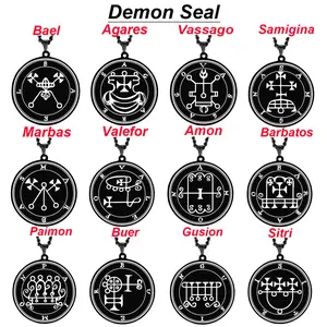Sigil of Asmodeus Necklace Stainless Steel Black Demon Seal Pendant Occult Jewelry