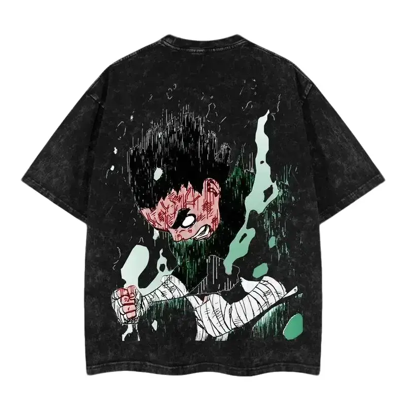 Rock Lee - Naruto Anime Double Printed Vintage Unisex Oversize Anime Manga Washed Cotton T-shirt, graphic tee,anime merch fan, outfits men,men gift