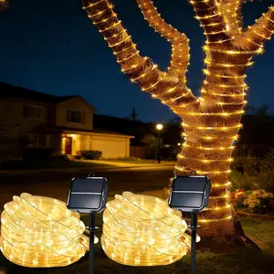 Solar Roep Lights for Outside, 2 Packs Total 66ft 200 LED Solar String Light with 8 Modes, Waterproof Solar Outdoor Light for Patio Garden Party Tree Proch Pool Holiday Xmas Decor-Warm White