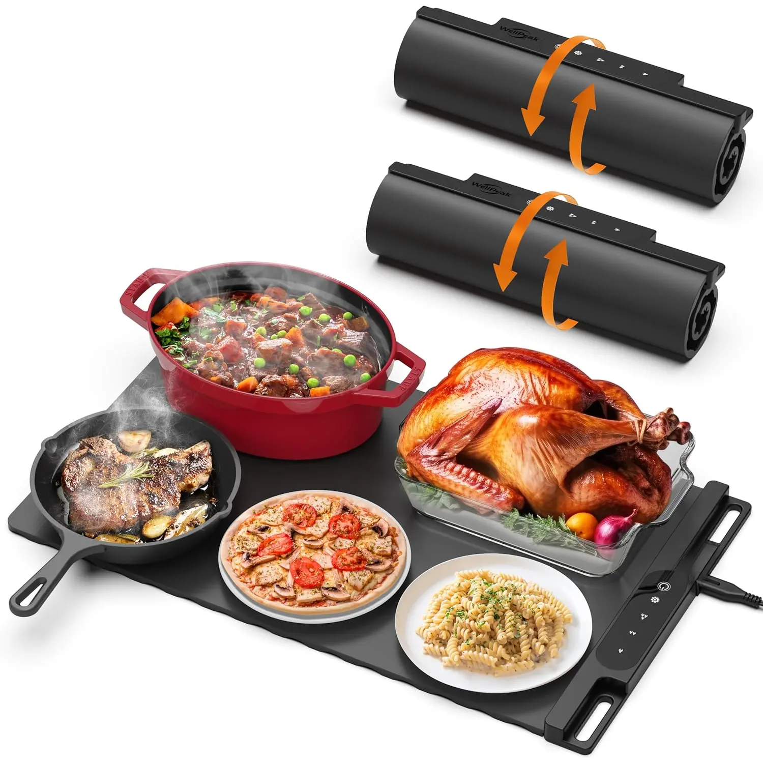 Electric Warming Mat for  (2-Pack)- Full Surface Fast Heating  Warmer Tray with 3-Level Temperature, Auto-Off, Raised  for Table Protection, for Gatherings, Parties, Home Buffet, Black
