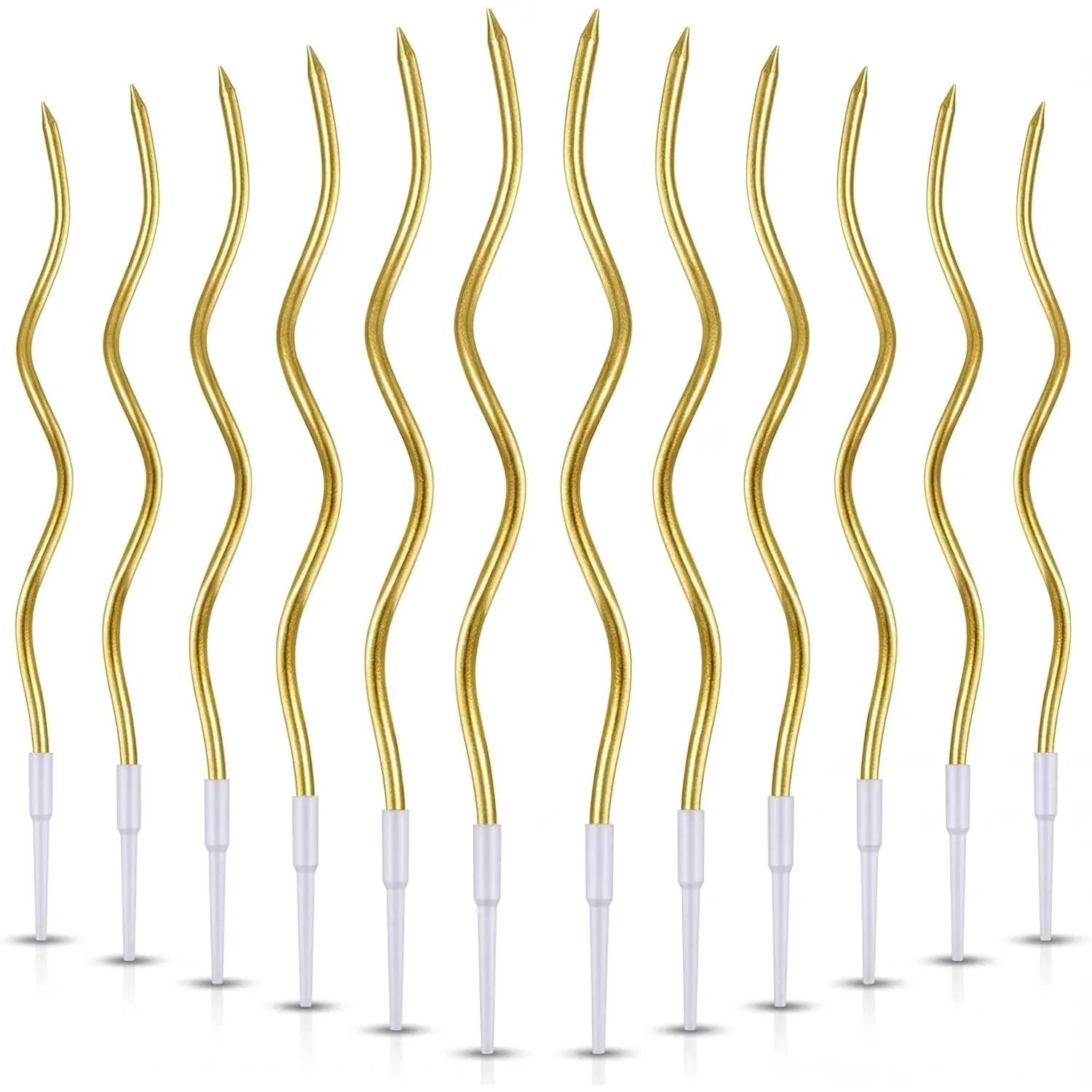 12-Count Spiral Birthday Candles Long Twisty Gold Party Candles with Candle Holders Long Burning for Weddings Birthdays Party Decorations Cupcakes Anniversary and Meetups (Gold)