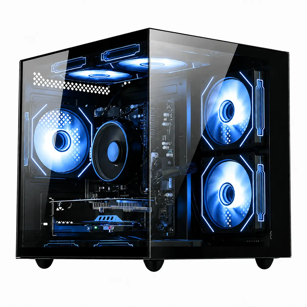 Budget Prebuilt Gaming PC Tower for Gamers - AMD Ryzen 5 3500X, 16GB DDR4 RAM, 512GB SSD Storage, RX560 4G GPU, 7 Switchable RGB Fans, WiFi 6, HDMI & DP Ports, Black Desktop for Esports Gaming & Home Office Setup