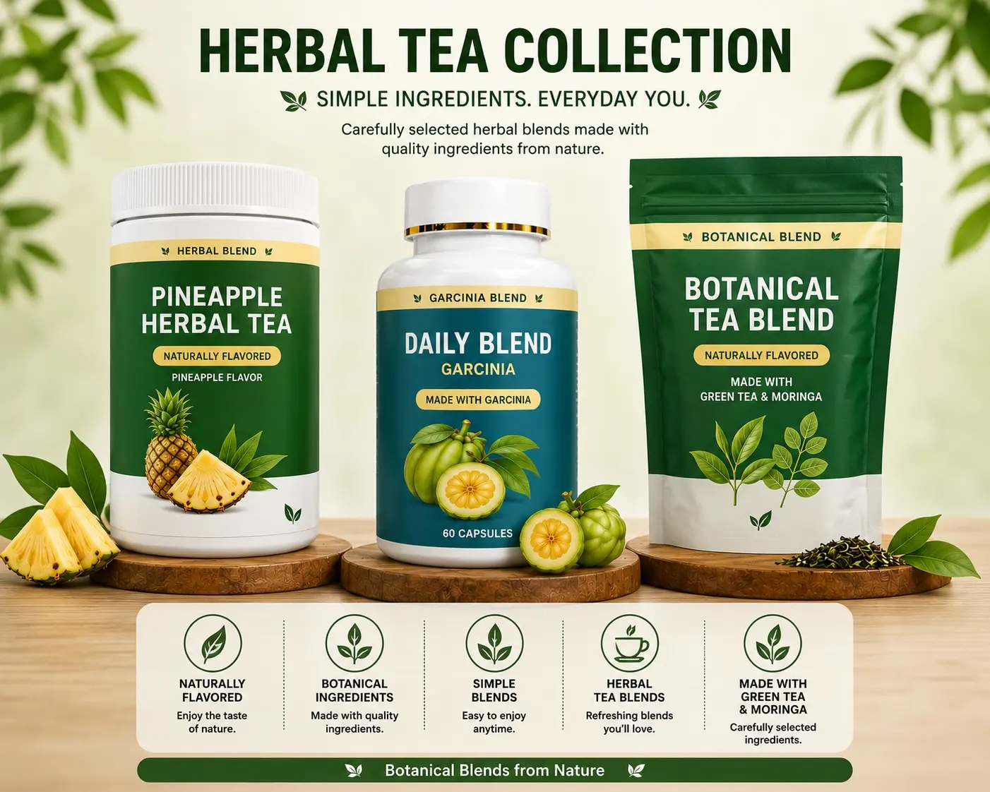 3-in-1 Herbal Blend Botanical Supplement - Natural Dietary Herbal Green Tea