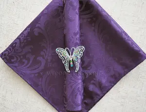 Sample 20"x20" Floral Damask Jacquard Polyester (240 GSM) Napkins - Eggplant (1pc)