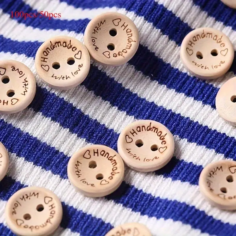 [Handmade Wooden Buttons] 50pcs Handmade Wooden Buttons | 3 Sizes (0.59", 0.79", 0.98") - Natural Finish, 2-Hole Decorative Sewing Buttons for DIY Crafts & Clothing