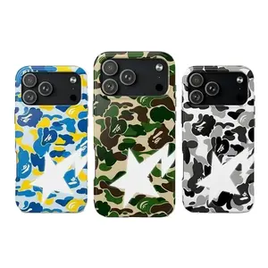 Bape Camo Streetwear Urban Y2K Edgy Aesthetic Rubber Cellphone Case, Heavy-Duty Shockproof Protective Casing for iPhone 17 Pro Max, 16, 15, 14, 13, 12, 11 & Air Devices, Hypebeast Ape Character Art Mobile Phone Accessories