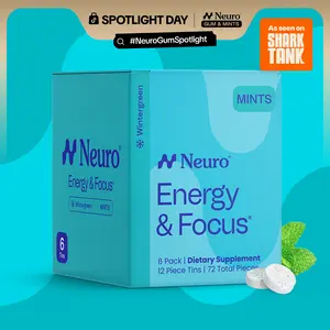Neuro Energy Caffeine Mints (72 Pieces) - Sugar-Free Nootropic Mints for Energy & Focus with L-theanine, Natural Caffeine, Vitamin B12 & Vitamin B6 - Wintergreen Flavor