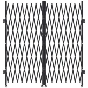 Scissor-Fold Lockable Steel Retractable Gate, Double Summervibes Outdoor Barricade with 360-Swivel Casters, 155.12x86.81in (WxH) for Entry Security, Garage