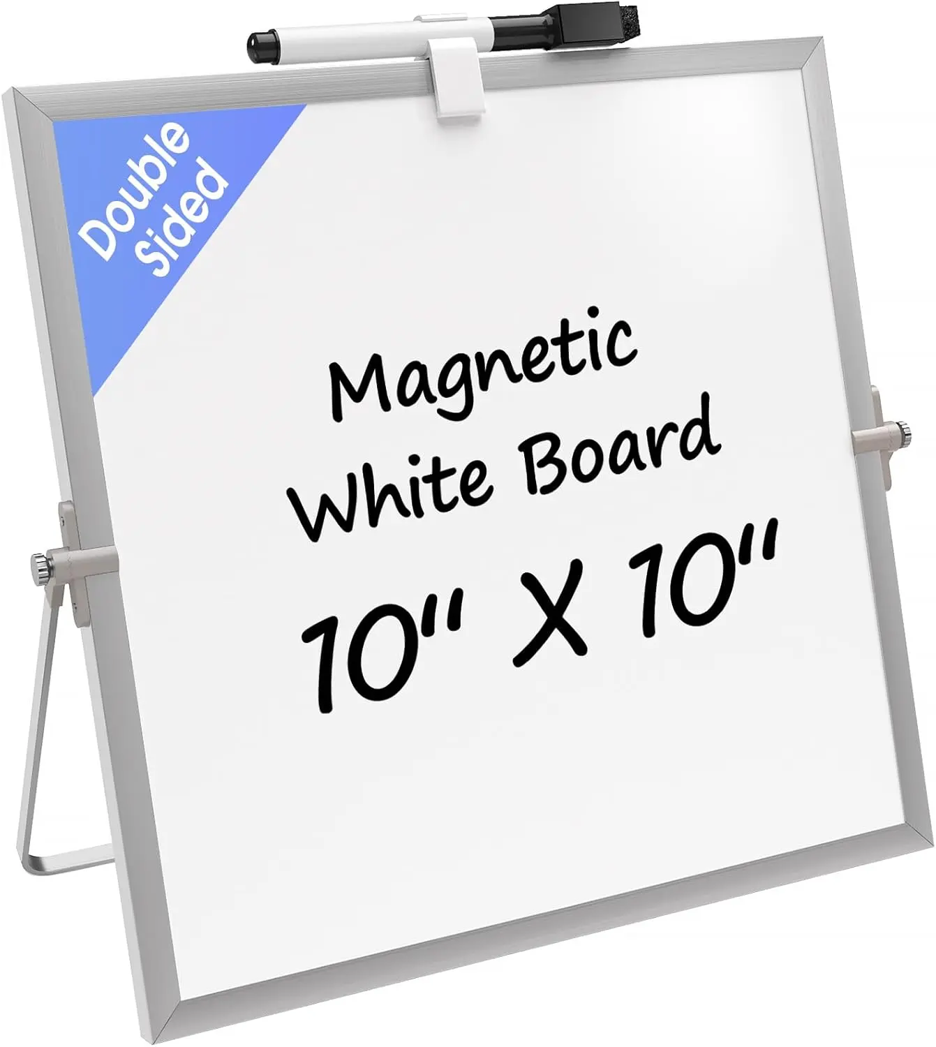 MaxGear Sturdy 10"x10" Double-Sided Magnetic Aluminum Alloy Frame Mini White Board with Stand, Erasable Dry Erase Board for Kids' Drawing, Kitchen Grocery List (Toys & Hobbies, Educational Arts & Crafts)