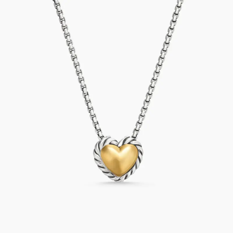 Duo-Color Love Heart Necklace with Sturdy 1.5mm Chunky Chain | 45cm Base Length Plus 5cm Extension for Custom Fit | Mixed Metal Tone Pendant | Trendy Layering Piece for Couples | Birthday Anniversary Christmas Gift for Her