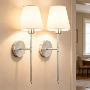 Upgrade 2-Pack Glue-Free Wall Lamp, 48cm Fabric, RGB Bulb, Remote Dimming, Timer, Ideal for Living Room, Bedroom, Study, Dining Room