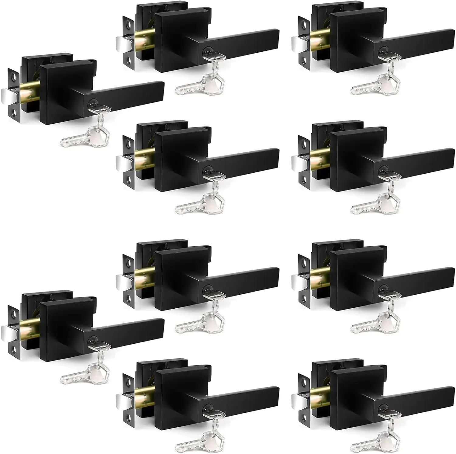 10-pack value Door Handles Interior, Door Knobs Interior, Black Door Handle with Reversible Lever, Keyed Alike Door Lock Sets for Bedroom, 10 Packs Heavy Duty Door Lock Sets, Matte Black