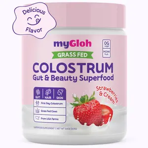 myGloh Colostrum Premium Powder | Gut Health & Bloating, Hair Growth & Skin Glow Beauty Supplement, Immune Support | Natural Flavor Strawberries & Cream | Grass-Fed Bovine Colostrum Superfood | High IgG, Gluten Free, Bioactives | Healthcare