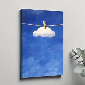 1 piece of blue sky canvas painting - humorous art poster, with wooden frame, 11.81 x 17.72inch, suitable for living room wall decoration, living room decor |   Humorous Cloud Painting |   Solid wood frame, cloud wall decoration