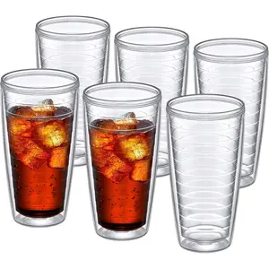 - Alaska - 24-Ounce Insulated Plastic Tumblers (Set of 6), Double-Wall Plastic Drinking Glasses, -Clear  Plastic Cups, , Shatter-Proof, Dishwasher-Safe