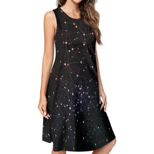 Women's Sleeveless Dress - Gradient Network Dot Print | Cyber Trendy Dress