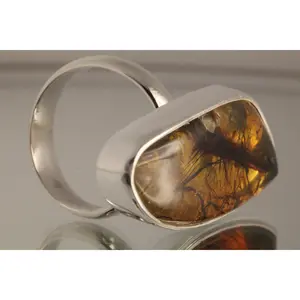 Sunset Glow - Chiapas Assorted Amber Natural Stone 925 Silver Adjustable Ring