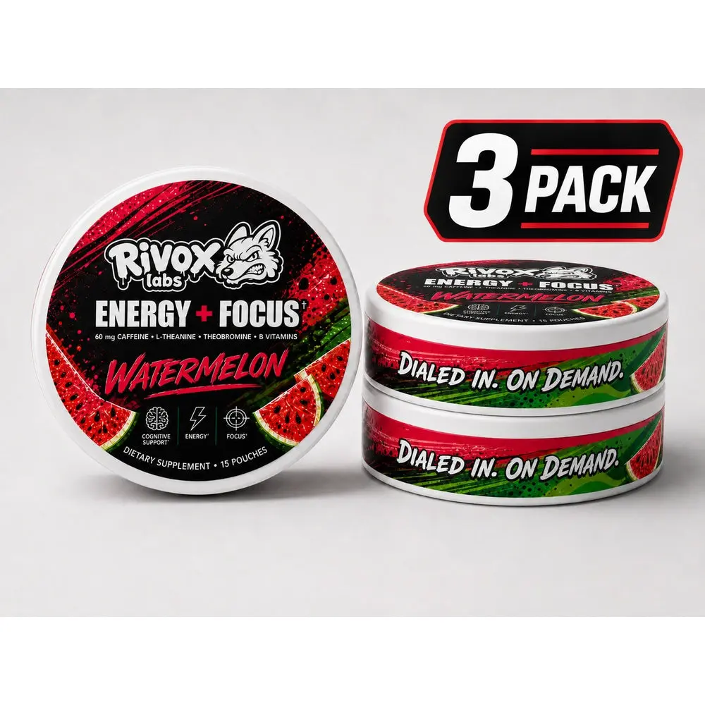 Rivox Focus Pouches – Watermelon Candy 3 Pack | Zero-Nicotine Energy + Focus, Caffeine + L-Theanine (No Crash) (Copy)