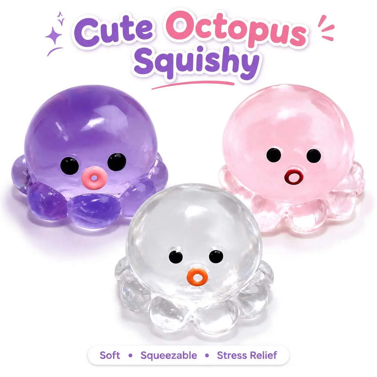 Cute Octopus Squishy Toy, Soft Jelly Squeeze Fidget Toy, Stress Relief Desk Toy, Kawaii Octopus Sensory Toy for Kids & Adults, 1 Count