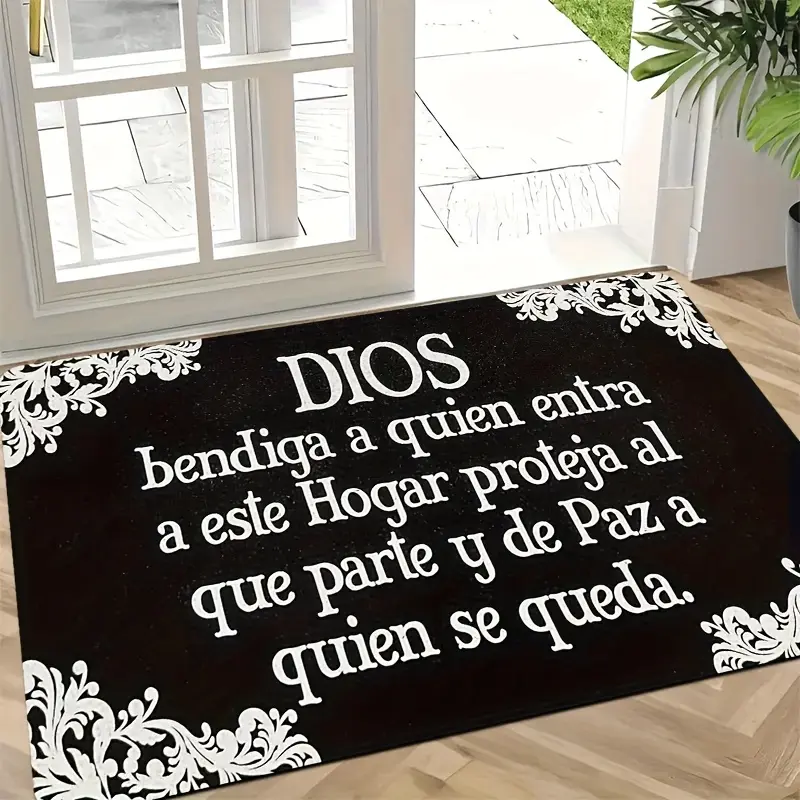 1-Piece "Blessings" Themed Welcome Doormat - Letter Print, Summervibes Classic Minimalist Black-And-White, Home Decorative Rugs for Entryways, Patios