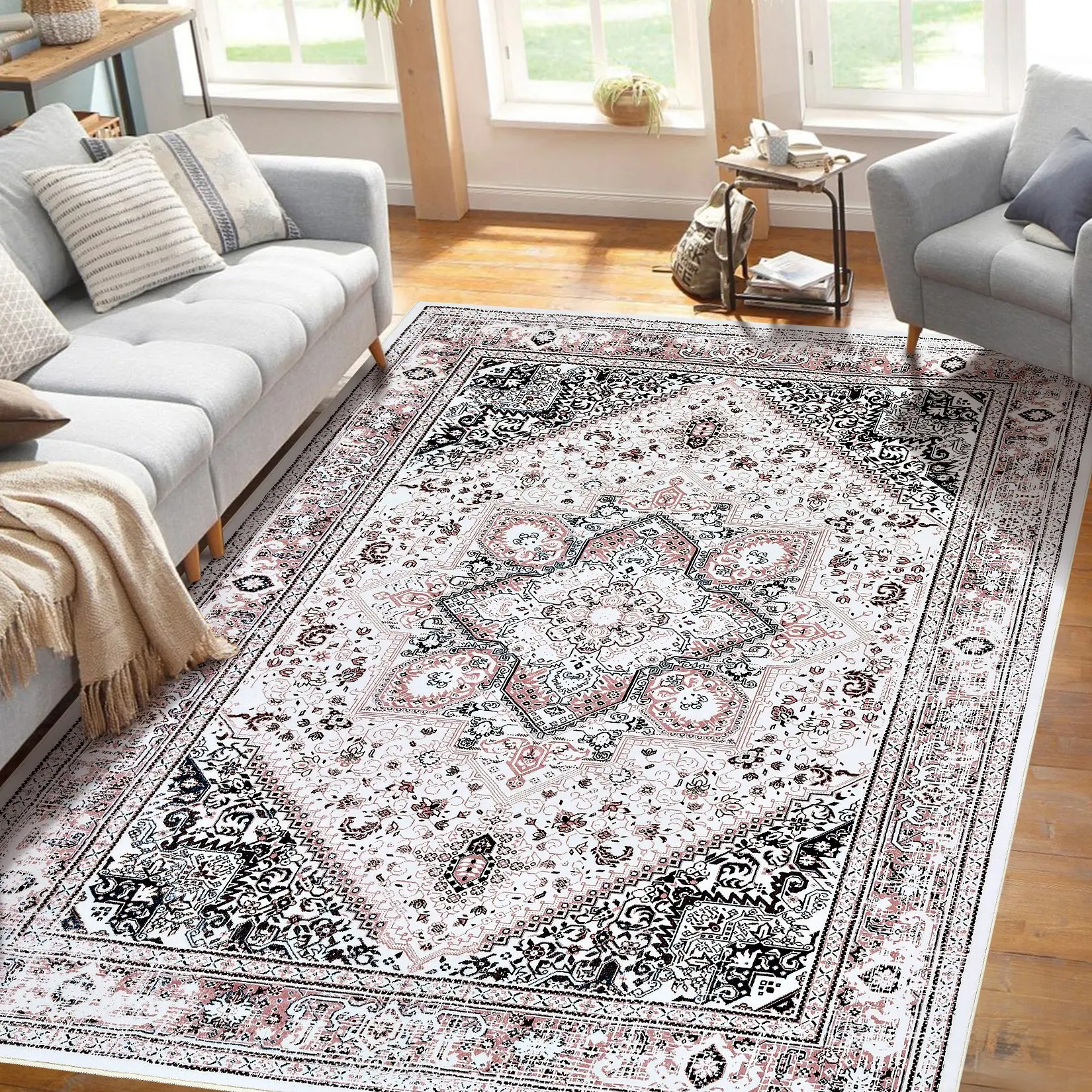 Washable Carpet Bohemian Carpet Short Pile Soft Rug Foldable Indoor Carpet Non-Slip Carpet For Living Room Bedroom Kitchen Kids Room Unique Rugs
