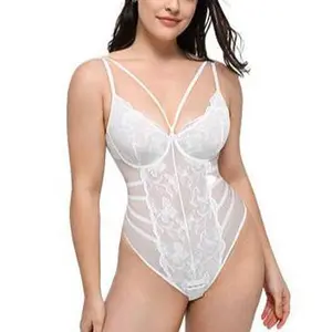 FeelinGirl  Shapewear Bodysuits for Women V Neck Tummy Control Blackless Body Suits Thong Breathable Lace Fit Womenswear
