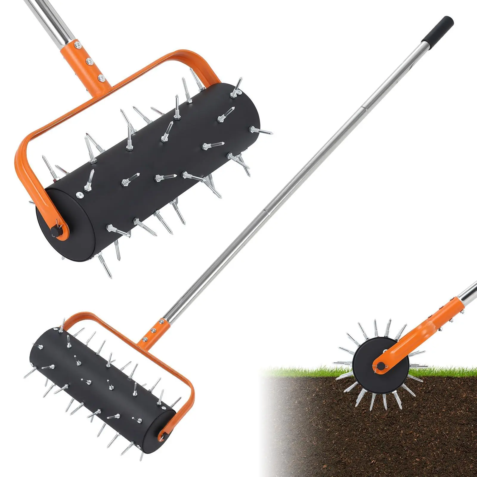 Garvee 15" Rolling Lawn Aerator, Heavy Duty Manual Aerator Tool with 42 Spikes, Lawn Spike Aerator Roller with 61'' Adjustable Handle, Soil Penetrator Push Lawn Aeration for Garden Yard Patio