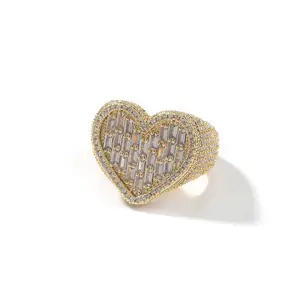 2026 18K Gold Vacuum Plated Copper Heart Shape Charm Ring - 5A+ Sri Lanka Zircon, Miami-Italy-Mexico Micro-Inspired, Unisex Luxury Jewelry for Daily/Casual Wear, Perfect Chicano Hip Hop Gift