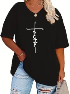 Plus Size - Plus Size - Plus Size Short Sleeve V-Neck Casual T-Shirt