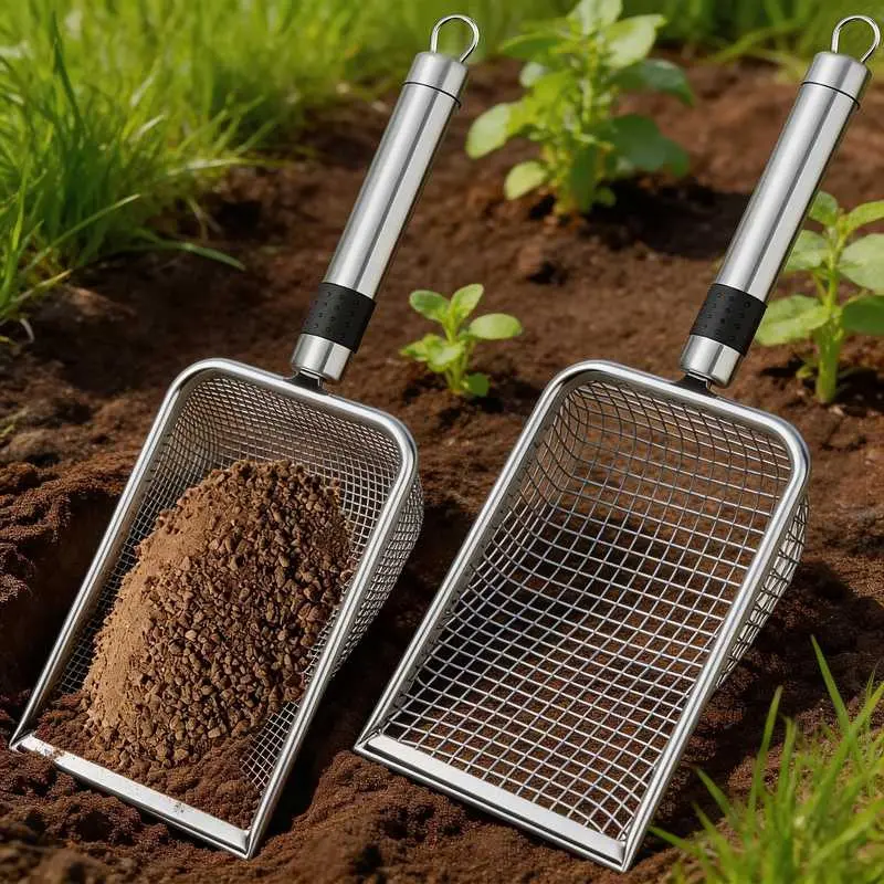 2-Piece Garden Soil Sifter Set, Stainless Steel Compost Sieve Tool with Handle, Ideal for Gravel, Yard, Lawn, and Garden Use