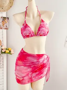 Women's Bikini Set Three-Piece Swimsuit, Sexy Beach Mesh Skirt Swimwear, Stylish Swimming Costume for Women, Perfect for Summer