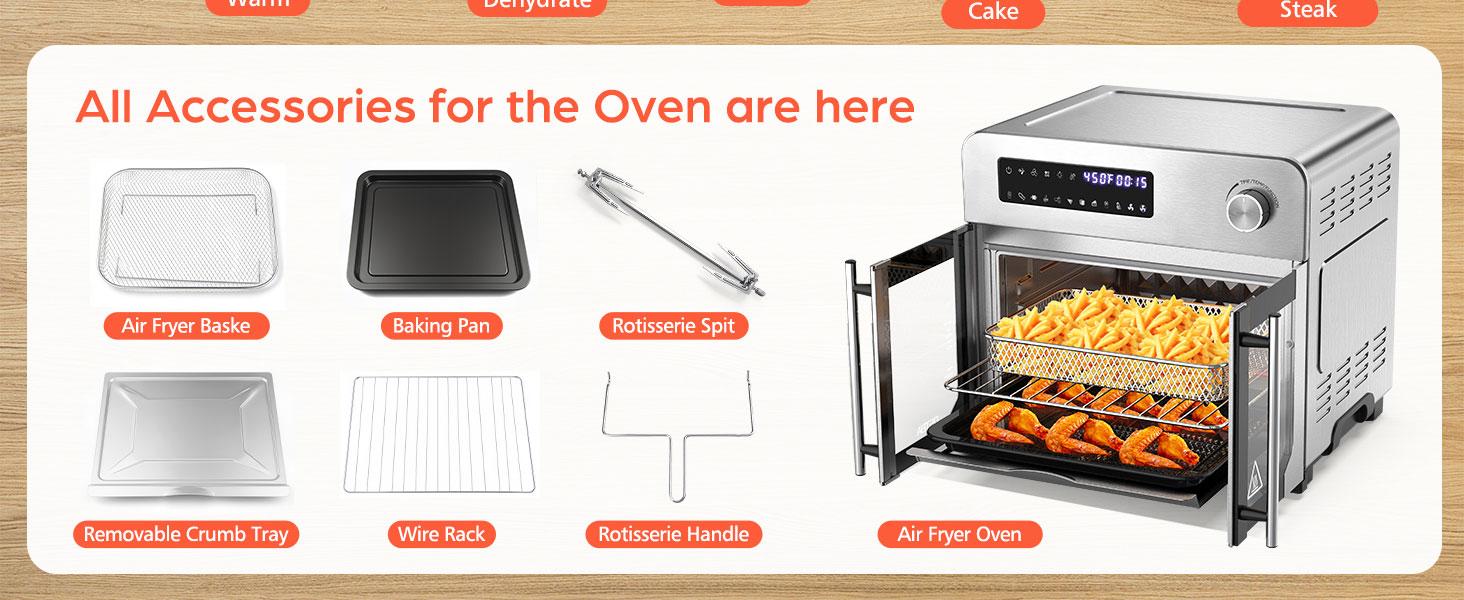 OSTBA French Door Air Fryer Toaster Oven Combo, 102 Recipes & 7 Accessories Extra Large Airfryer Convection Oven Countertop 10-in-1, 95% Less Oil, Fast & Crispy Cooking, Easy to Clean, Recipes