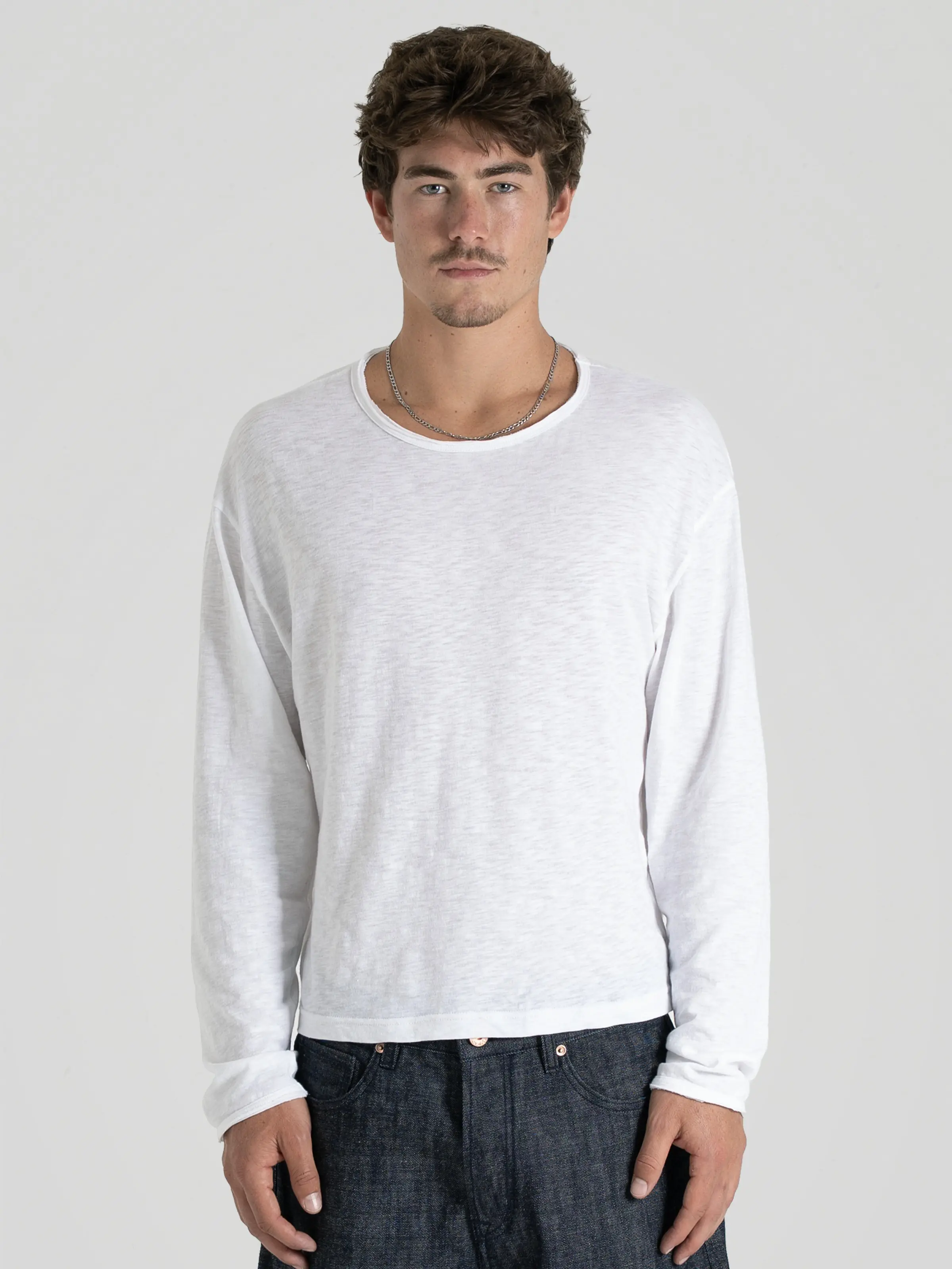 'Terrain' White Slub Longsleeve Tee